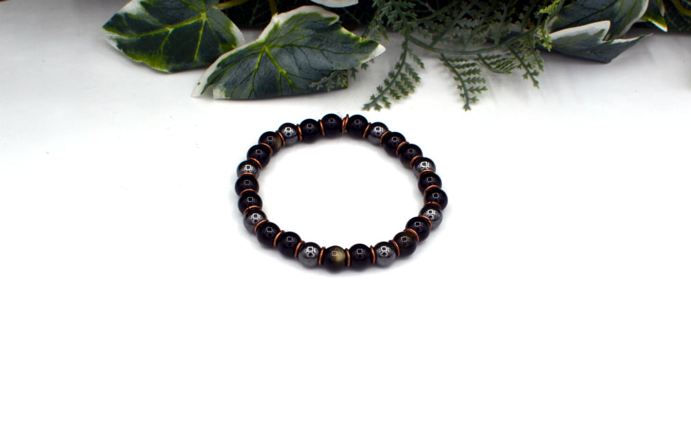 edelsteen armband van zwarte toermalijn, obsidiaan en hematiet