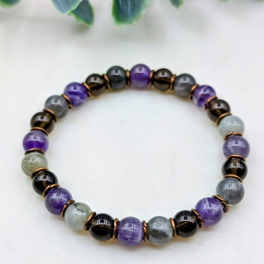 edelsteen armband  van amethist, labradoriet en rookkwarts