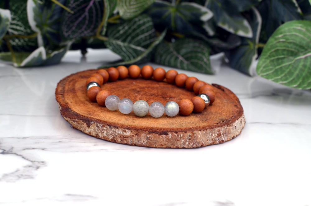 sandelhout en labradoriet armband 
